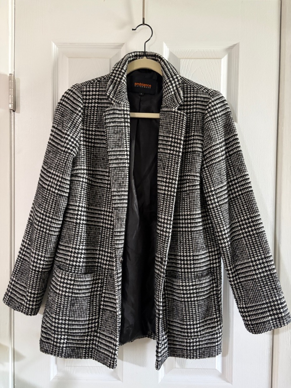 Ambiance Outerwear Black & White Plaid Houndstooth Women’s Coat